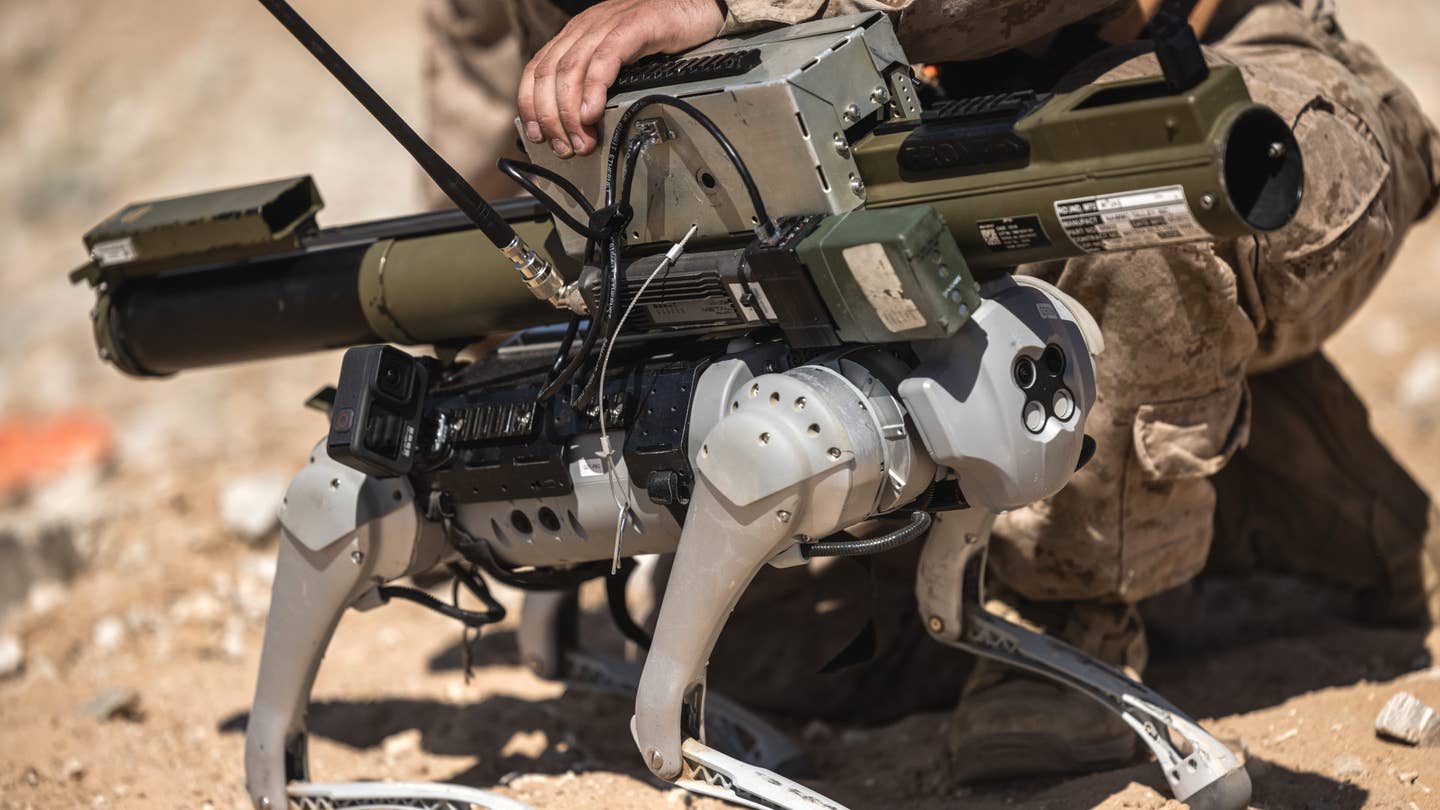 The US Marine Corps has tested a four-legged "robotic goat" armed with a training version of the M72 anti-armor rocket launcher launcher.